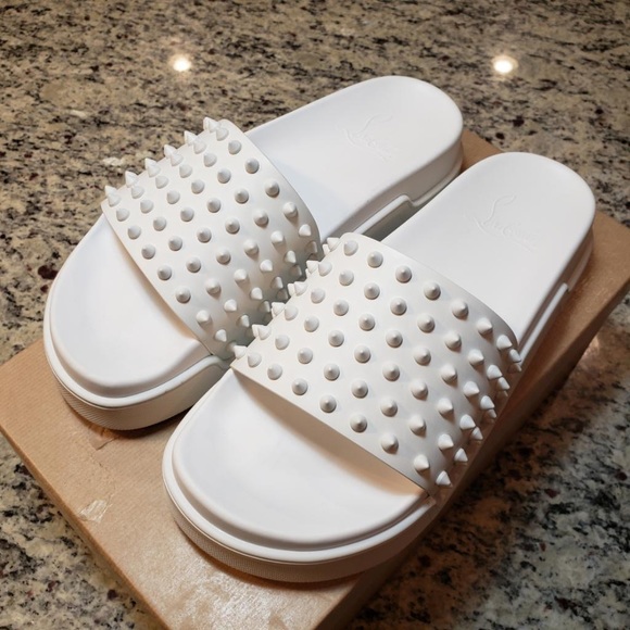 Christian Louboutin Other - New Christian Louboutin White Leather Pool Sandals with White Spikes 40EU/7US